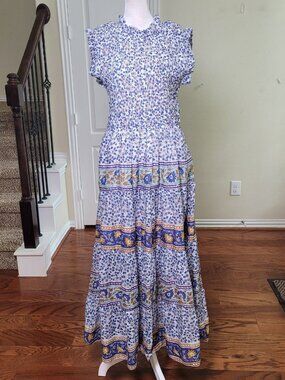 Calypso St Barth Smocked Dress Blue Women M Cottagecore Spring Summer Vacation